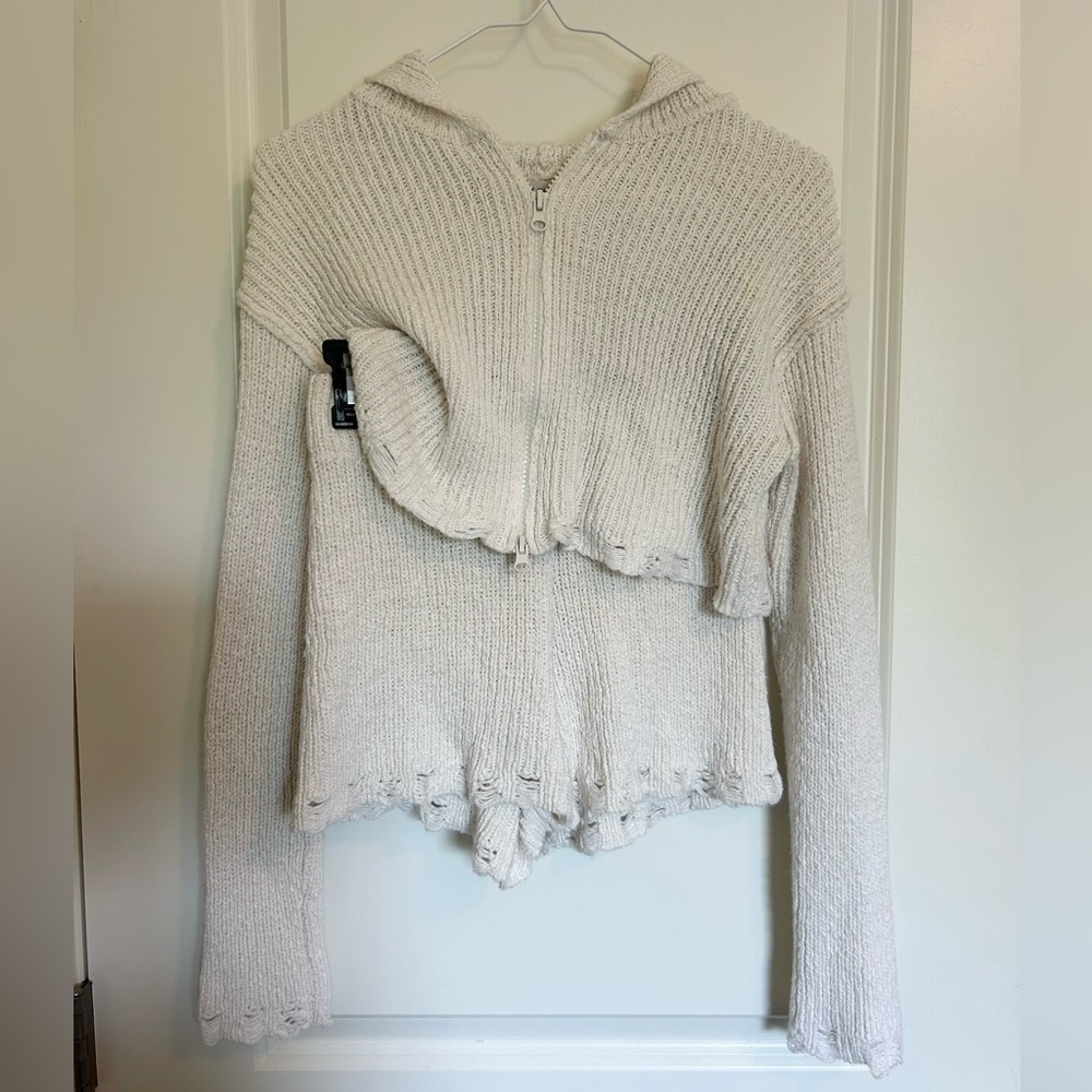 Moon & Madison Cream Knit hooded sweatshirt and shorts matching set